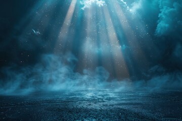 A blue sky with a bright light shining through the clouds