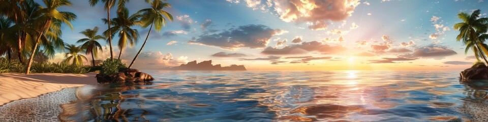 Fototapeta premium High-Resolution AI-Generated Wallpaper Depicting a Serene Paradise with Expansive Ocean Views, Capturing the Essence of a Tropical Seaside Haven