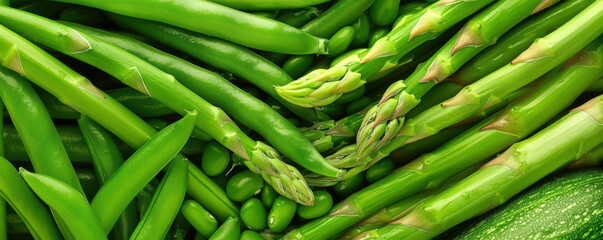 Fototapeta premium A bunch of green vegetables including asparagus, peas, and zucchini