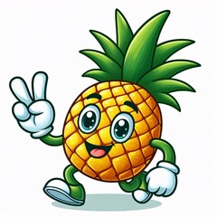 Fototapeta premium Cartoon Pineapple Character on White Background