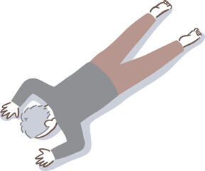 うつ伏せで倒れているシニアの男性のイラスト素材