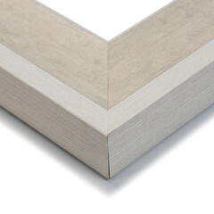 A close up of an art picture frame moulding on a white isolated background