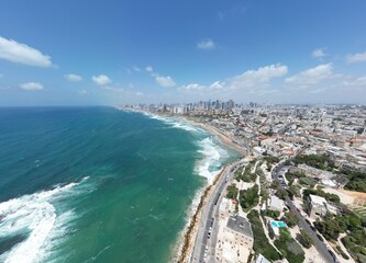 Fototapeta premium Old City harbor Jaffa city Israel shot from drone
