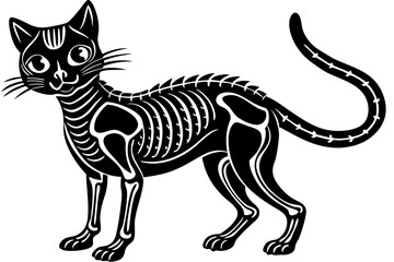  skeleton black cat. Collection of silhouette halloween cat with bones costume. Funny pets. Vector illustration on white background