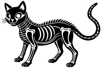  skeleton black cat. Collection of silhouette halloween cat with bones costume. Funny pets. Vector illustration on white background