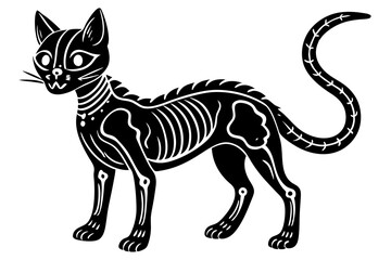  skeleton black cat. Collection of silhouette halloween cat with bones costume. Funny pets. Vector illustration on white background
