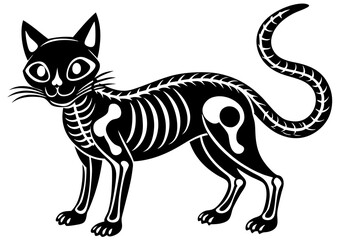  skeleton black cat. Collection of silhouette halloween cat with bones costume. Funny pets. Vector illustration on white background