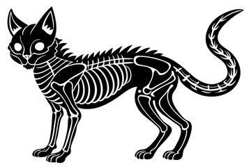  skeleton black cat. Collection of silhouette halloween cat with bones costume. Funny pets. Vector illustration on white background