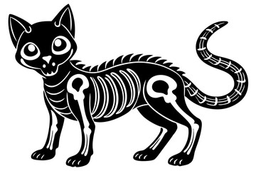 skeleton black cat silhouette vector illustration
