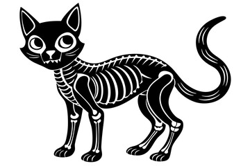 skeleton black cat silhouette vector illustration