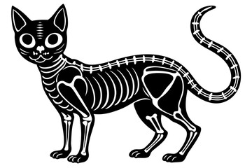 skeleton black cat silhouette vector illustration