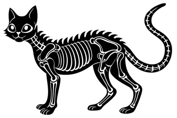  skeleton black cat. Collection of silhouette halloween cat with bones costume. Funny pets. Vector illustration on white background