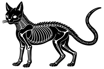  skeleton black cat. Collection of silhouette halloween cat with bones costume. Funny pets. Vector illustration on white background