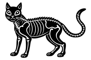 skeleton black cat silhouette vector illustration
