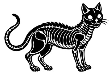  skeleton black cat. Collection of silhouette halloween cat with bones costume. Funny pets. Vector illustration on white background