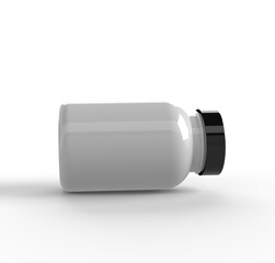 White Plastic pills bottle mockup with black lid