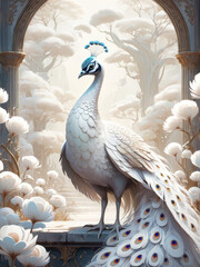 White Peacock (Close-up), Beautiful white bird feathers. Amazing white peacock beauty of a wild animals.