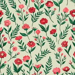 seamless pattern of tiny carnations and foliage, Generative AI