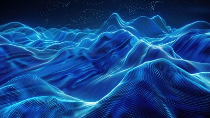Fototapeta premium Abstract blue neon waves pattern, creating a serene and futuristic digital backdrop