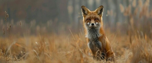 Obraz premium Red Fox Standing Alert In A Field,High Resolution, Ultra HD