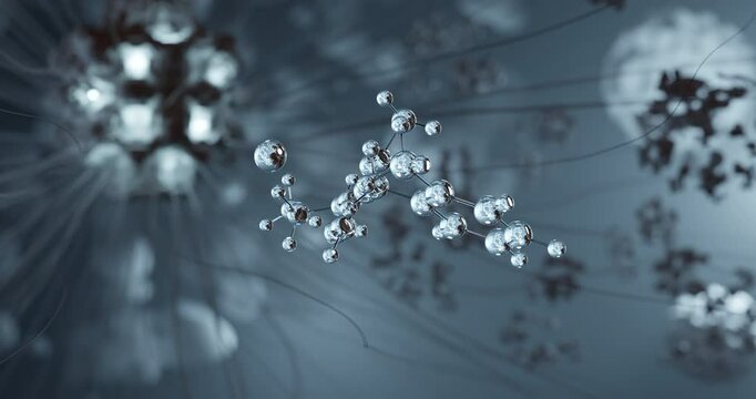 Amprolium rotating 3d molecule, molecular structure of coccidiostat, seamless video