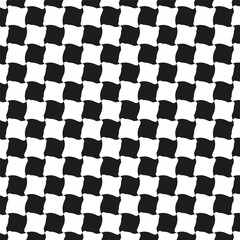 Abstract checkerboard pattern. Black and white squares. Irregular geometric design. Seamless vector background.