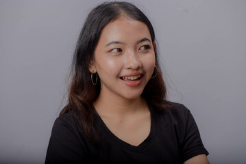 Fototapeta premium Beauty Asian Woman Portrait with Curly Long Hair 