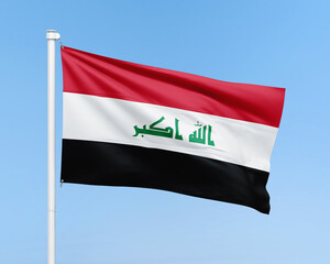 Iraq flag on stick on sky background. Realistic flag illustration