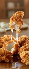 Fried chicken A piece of fried chicken being pulled apart to reveal the juicy, tender meat inside