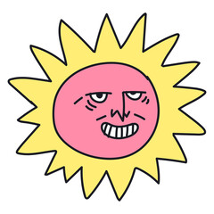 Hand drawn happy sun sticker transparent png