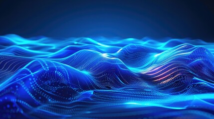 Naklejka premium Elegant blue neon waves illustration, creating a tranquil and futuristic digital environment