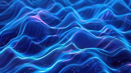 Fototapeta premium Elegant blue neon waves pattern, ideal for sophisticated and modern digital compositions