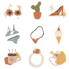 Cute feminine sticker png transparent, doodle illustration in earth tone set