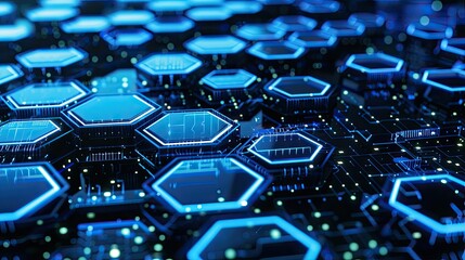Fototapeta premium Hexagon pattern network technology abstract background, showcasing interconnected digital systems
