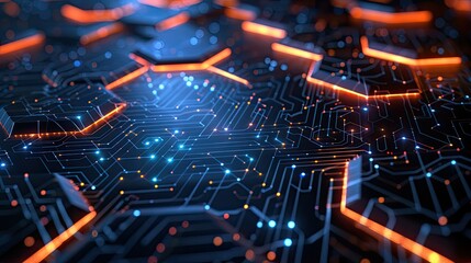 Hexagon pattern network technology abstract design, illustrating digital connectivity and networks