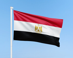 Egypt flag on stick on sky background. Realistic flag illustration