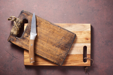 Wooden chopping boards on a kitchen countertop