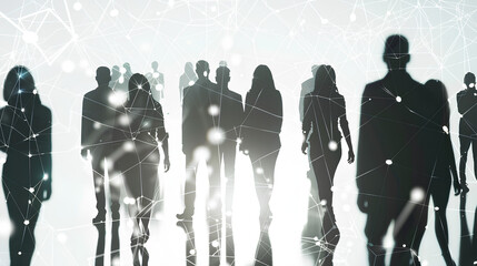 Silhouettes of business people, network