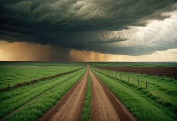 Road Stretching into the Distance Under a Stormy Sky