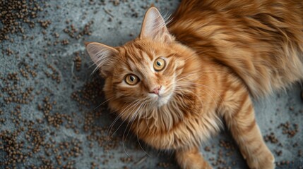 Orange cat looking up