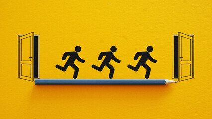 The great resignation is shown as the business concept. Change job, employee resign and quit or leaving company