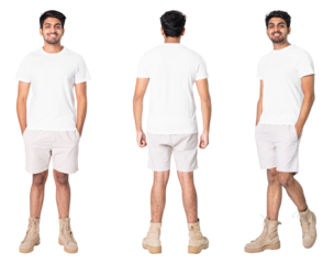 Man png mockup in white t-shirt basic wear full body set