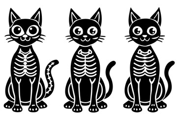 


skeleton cat silhouette vector set, Set of skeleton black cats. Collection of silhouette halloween cats with bones costume

