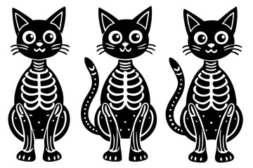 


skeleton cat silhouette vector set, Set of skeleton black cats. Collection of silhouette halloween cats with bones costume

