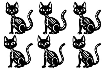 


skeleton cat silhouette vector set, Set of skeleton black cats. Collection of silhouette halloween cats with bones costume

