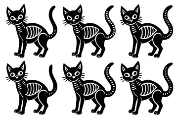 


skeleton cat silhouette vector set, Set of skeleton black cats. Collection of silhouette halloween cats with bones costume


