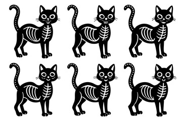 


skeleton cat silhouette vector set, Set of skeleton black cats. Collection of silhouette halloween cats with bones costume

