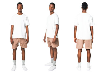 Obraz premium Man png mockup in white t-shirt basic wear full body set