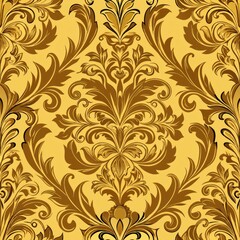 seamless pattern of vintage damask scrolls and leaves, Generative AI