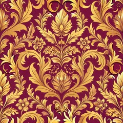 seamless pattern of vintage damask scrolls and leaves, Generative AI 